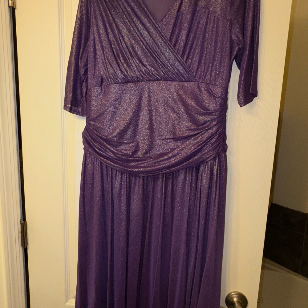 Elegant Purple Metallic Wrap-Front Women's Dress
